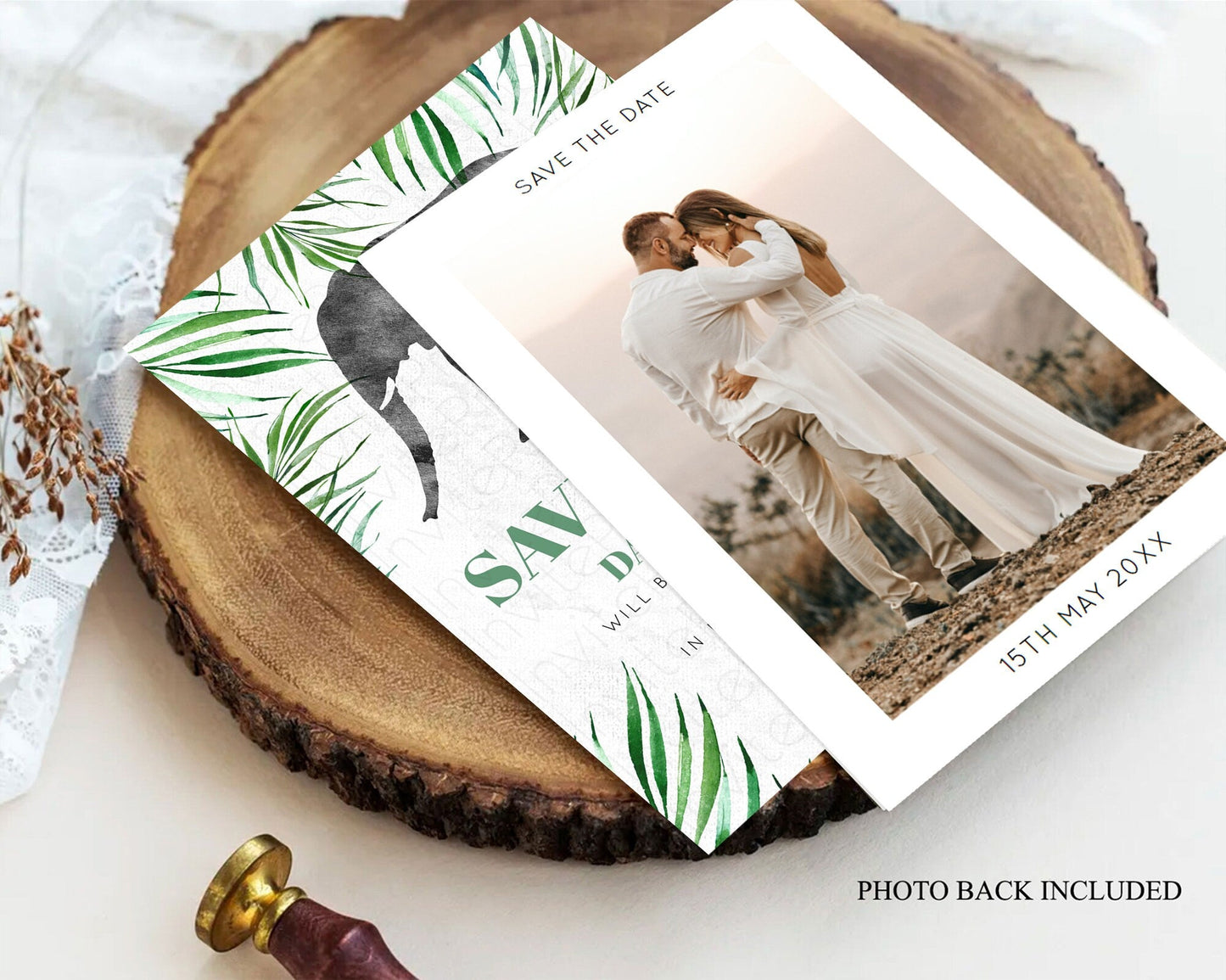 Elephant Save The Date Template Elephant Safari Adventure Party Dried Palm Fern Zoo 1st Birthday Baptism Baby Shower Bridal Shower D10842