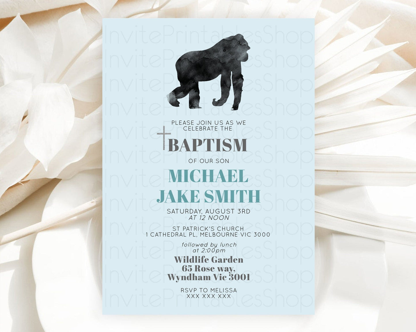 Gorilla Baptism Invitation Gorilla Baptism 1st Birthday Invitation Gorilla Jungle Adventure Christening Invitation Wild Zoo Theme D10799
