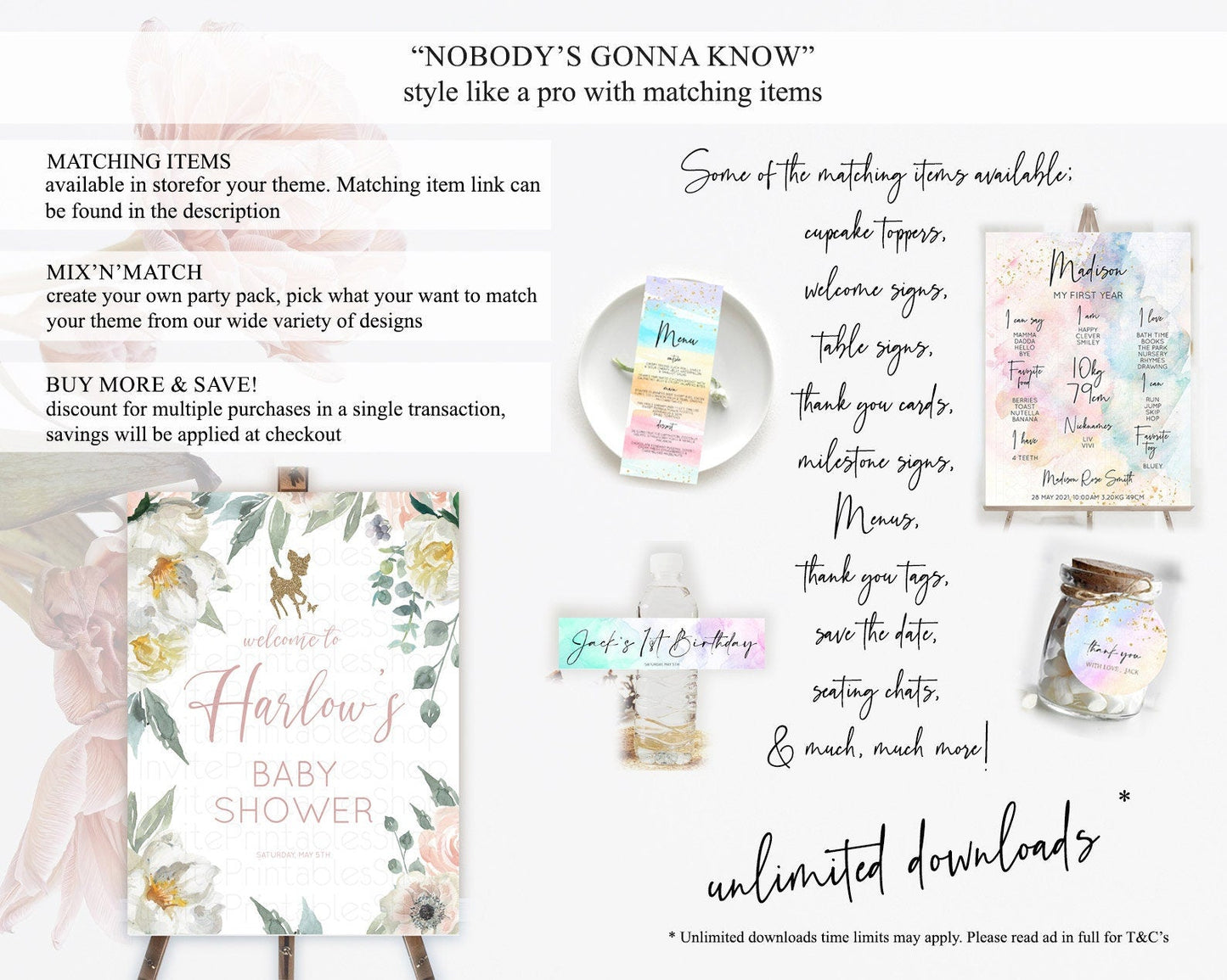 Fawn Baby Shower Welcome Sign Deer Welcome Board Floral Deer Welcome Poster Enchanted Forest Butterfly Pastel Floral Welcome Sign D10120
