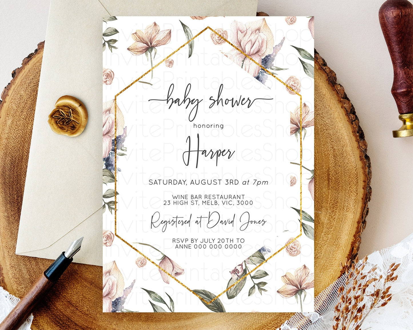 Wildflower Baby Shower Invitation Secret Garden Baby Shower Invitation Pastel Flowers Invite Enchanted Garden Shower Floral Theme D10504