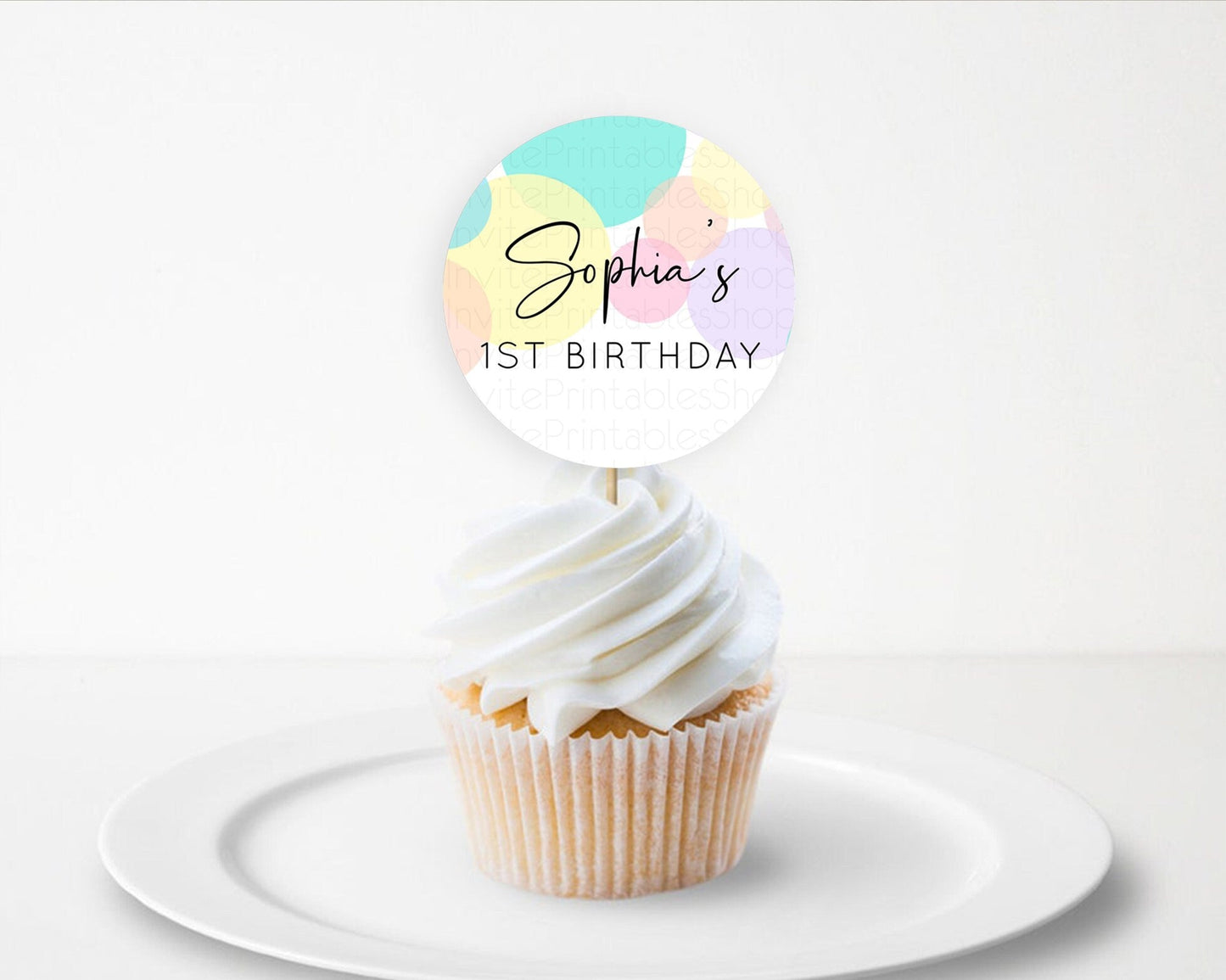 Pastel Cupcake Toppers Pastel Confetti Cupcake Topper Bubbles Sprinkles Colorful Rainbow Confetti Cupcake First Birthday Party Decor D10223