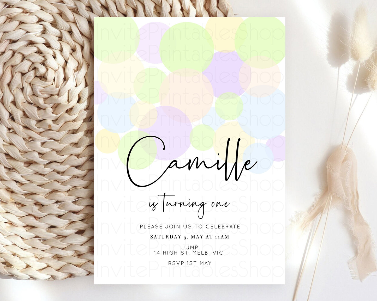 Bubbles Birthday Invitation Rainbow Confetti Invite Pastel Sprinkles Invite Pastel Colorful Art Fun Simple Birthday Invite 1st 2nd 3rd 208