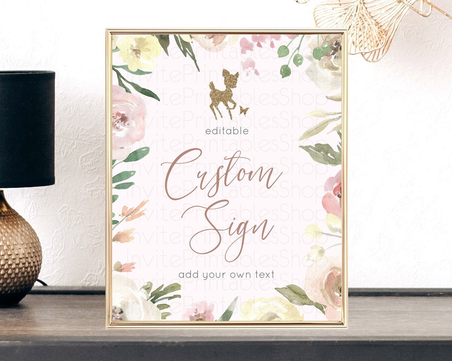 Fawn Deer Sign Pastel Floral Deer Table Sign Decor Enchanted Forest Butterfly Party 1st Birthday Baptism Baby Shower Bridal Shower D10193