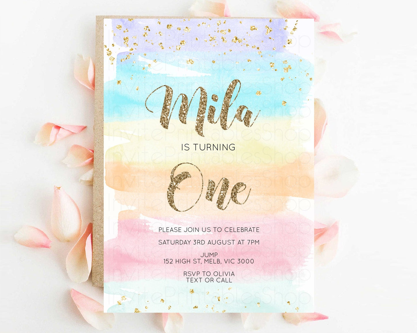 Rainbow Birthday Invitation Pastel Rainbow Birthday Invitation Ombre Watercolor Invite Colorful Splash Glitter Sprinkles 1st 2nd 3rd 525