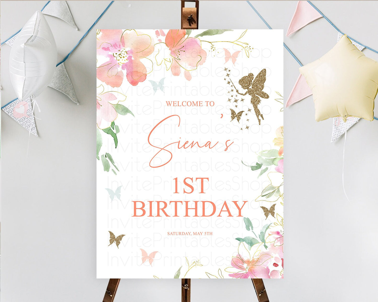 Fairy Welcome Sign Fairy Welcome Board Enchanted Garden Pastel Floral Butterfly Decor Secret Garden First Birthday Welcome Sign D10934