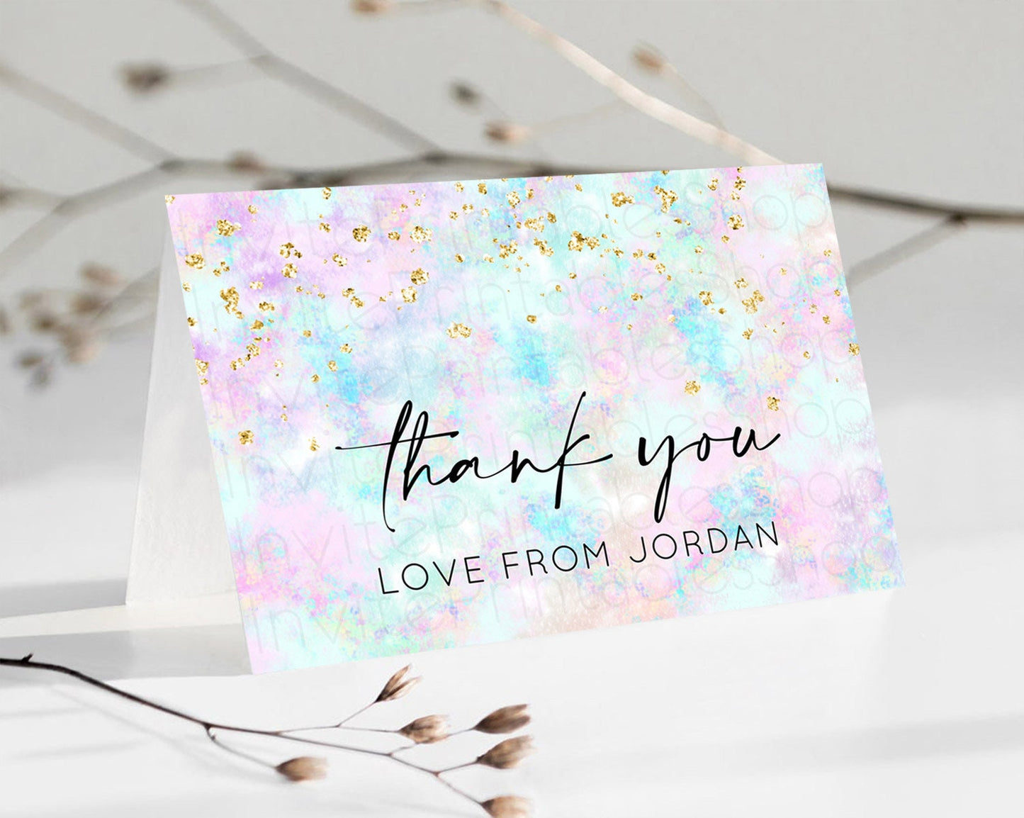 Pastel Thank You Rainbow Thank You Card Colorful Pastel Birthday Thank You Card Confetti Watercolor Pastel Teacher Thank You Cards D10652