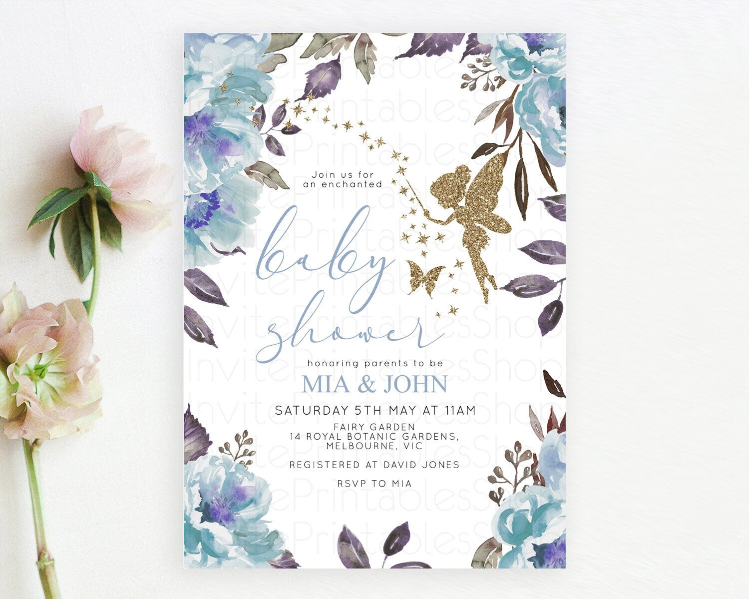 Editable Fairy Baby Shower Invitation Pastel Fairy Invites Fairy Tea Party F