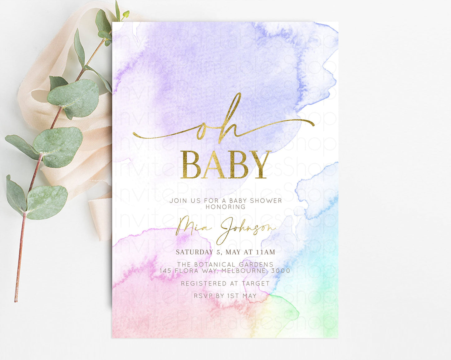 Rainbow Baby Shower Invitation Pastel Watercolor Invitation Ombre Splash Invite Glitter Confetti Sprinkles Colorful Gender Neutral 193