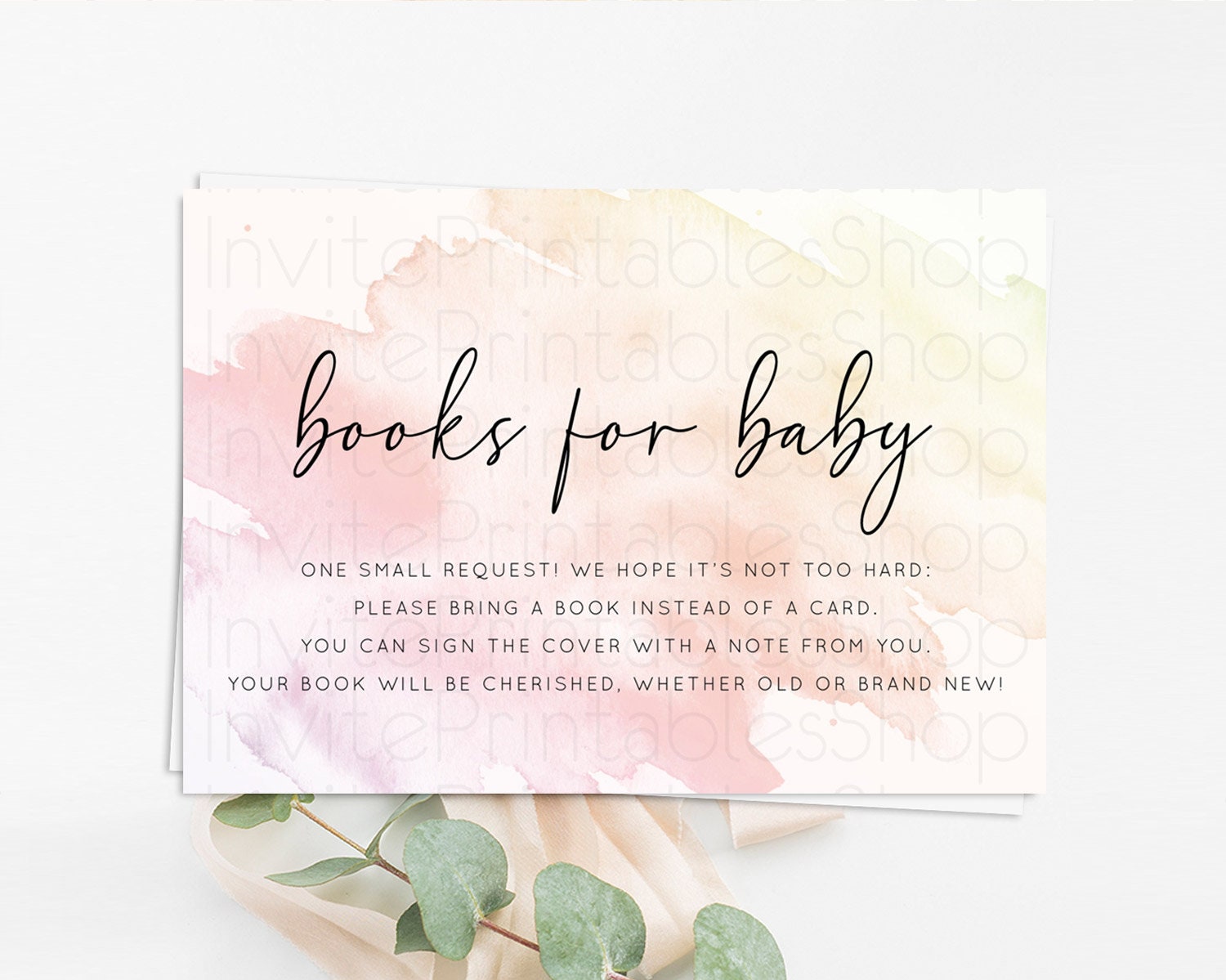 Editable Pink Books For Baby Card Watercolor Book Insert Pastel Pink Baby Sh