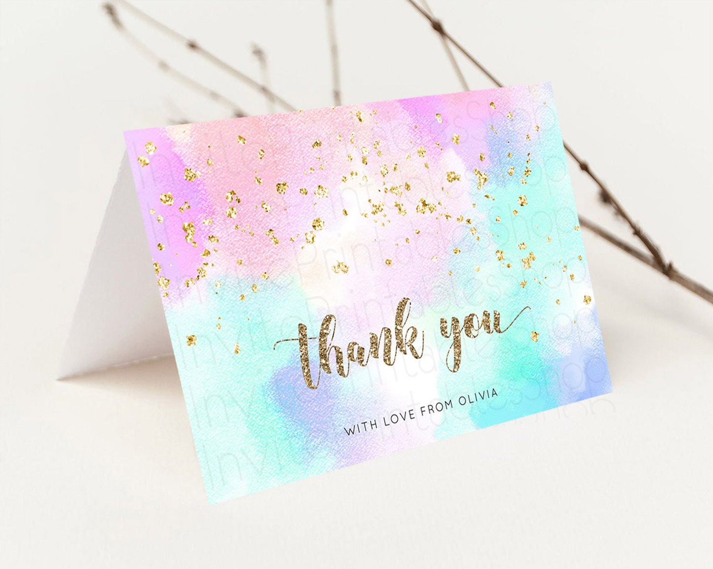 Pastel Thank You Rainbow Thank You Card Colorful Pastel Birthday Thank You Card Confetti Watercolor Pastel Teacher Thank You Cards D10669