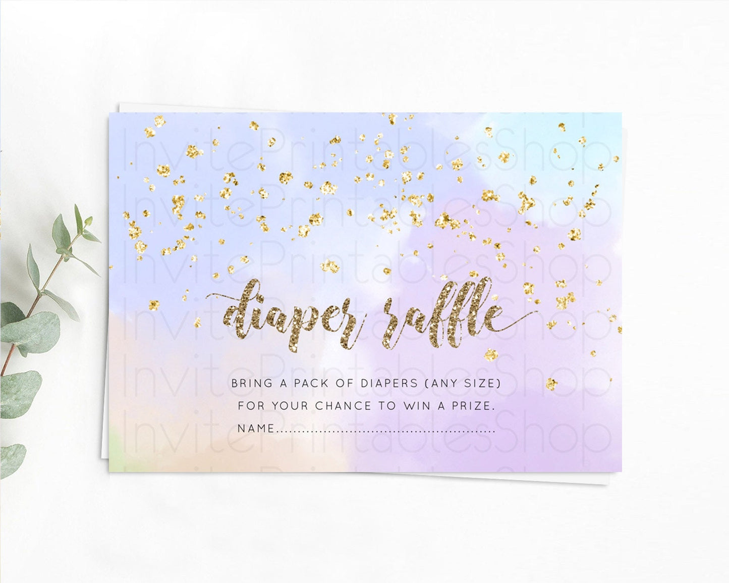 Pastel Diaper Raffle Card Pastel Rainbow Diaper Raffle Insert Colorful Ombre Watercolor Diaper Ticket Confetti Glitter Raffle Game D10372