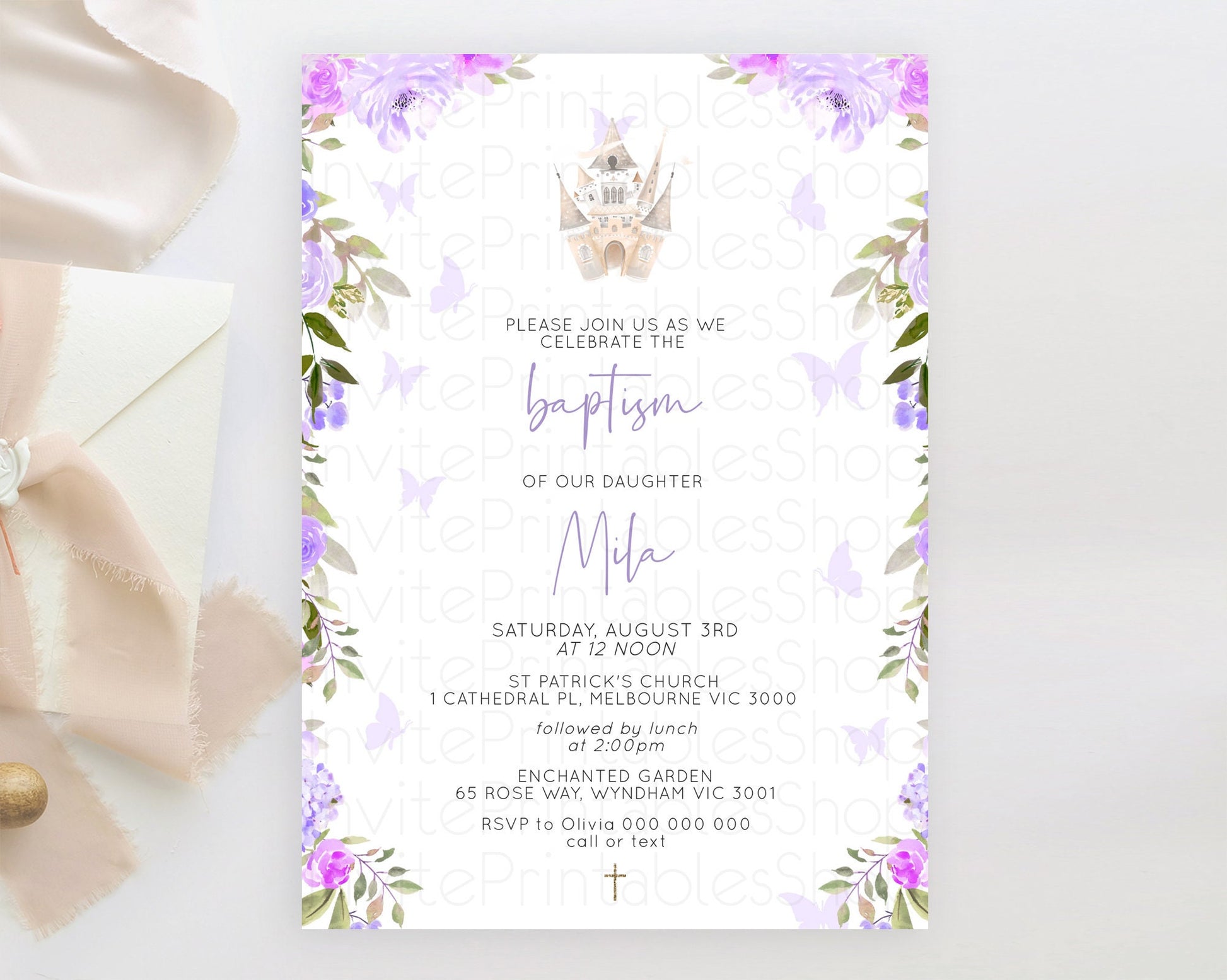 Editable Princess Baptism Invitation Enchanted Castle Baptism 1st Birthday I