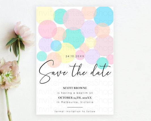 Editable Pastel Confetti Save The Date Template Rainbow Colorful Sprinkles P