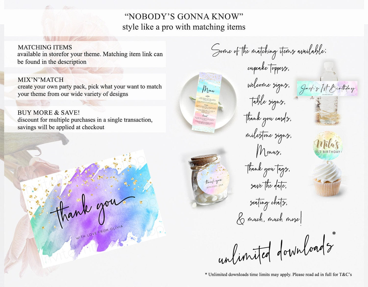 Pastel Thank You Rainbow Thank You Card Colorful Pastel Birthday Thank You Card Confetti Watercolor Pastel Teacher Thank You Cards D10491