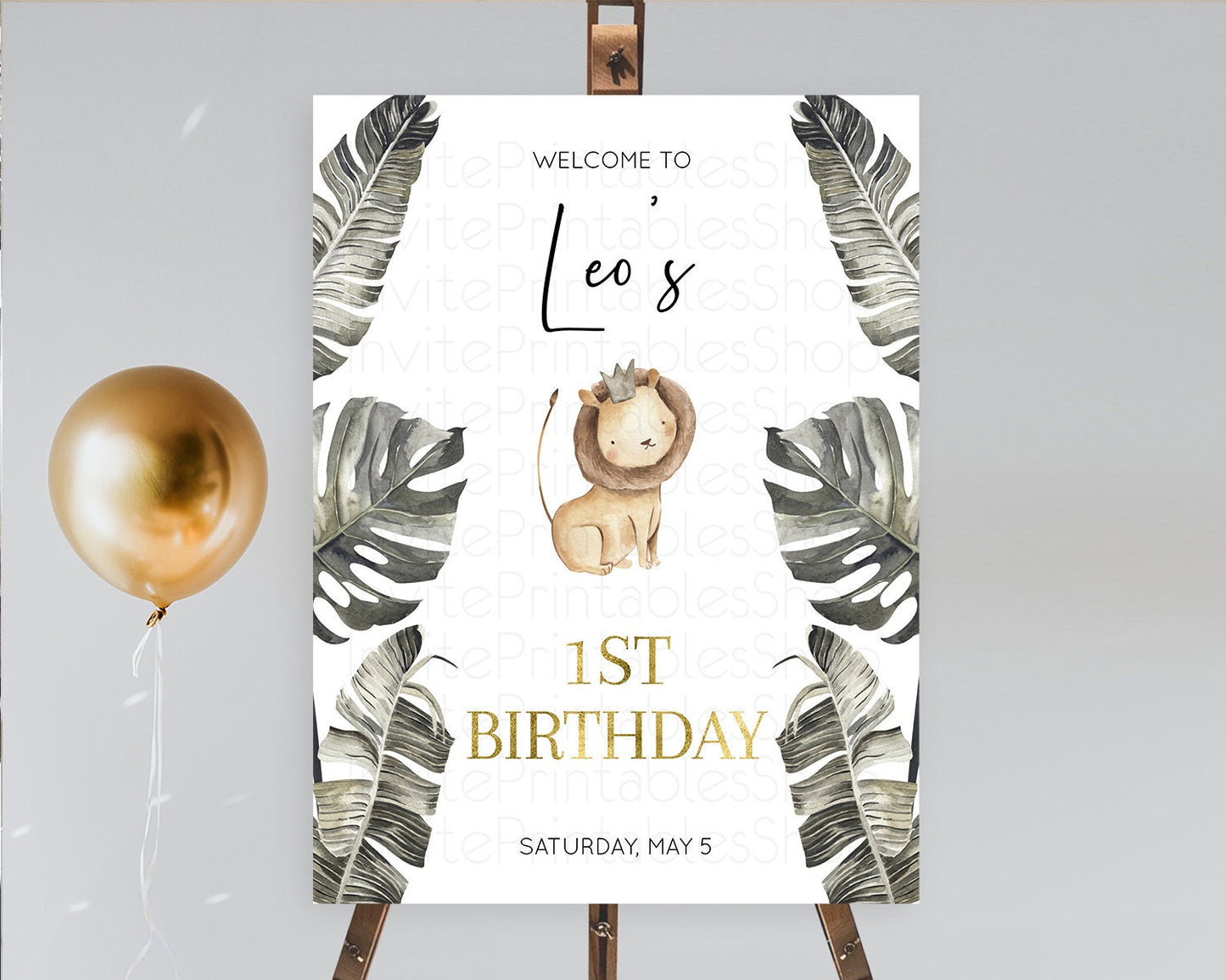 Lion Welcome Sign Lion Welcome Board Lion Party Welcome Poster Dried Palm Fern Safari Party Decor Lion First Birthday Welcome Sign D10599