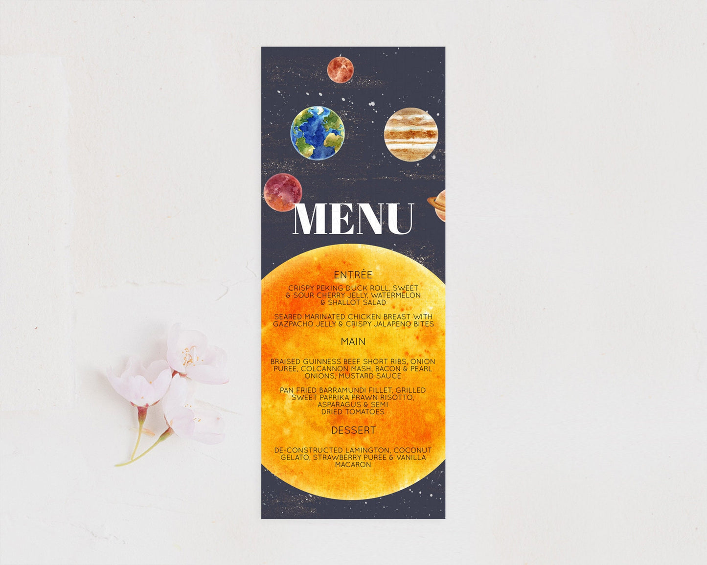 Space Menu Space Menu Template First Trip Around the Sun Table Decor Planets Solar System ONE year Food Menu Dinner Dessert Menu D10430