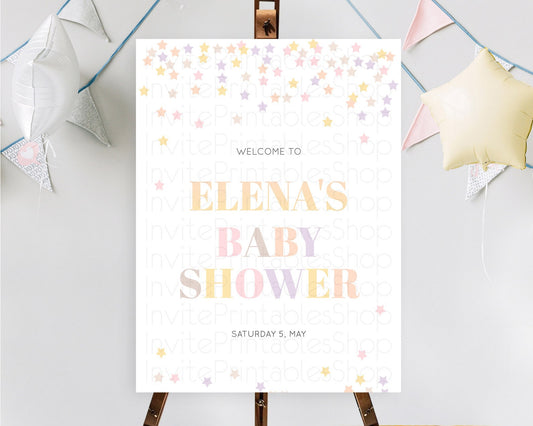 Star Baby Shower Welcome Board Pastel Stars Welcome Sign Shooting Star Rainbow Colorful Confetti Twinkle Little Star Welcome Sign D10810