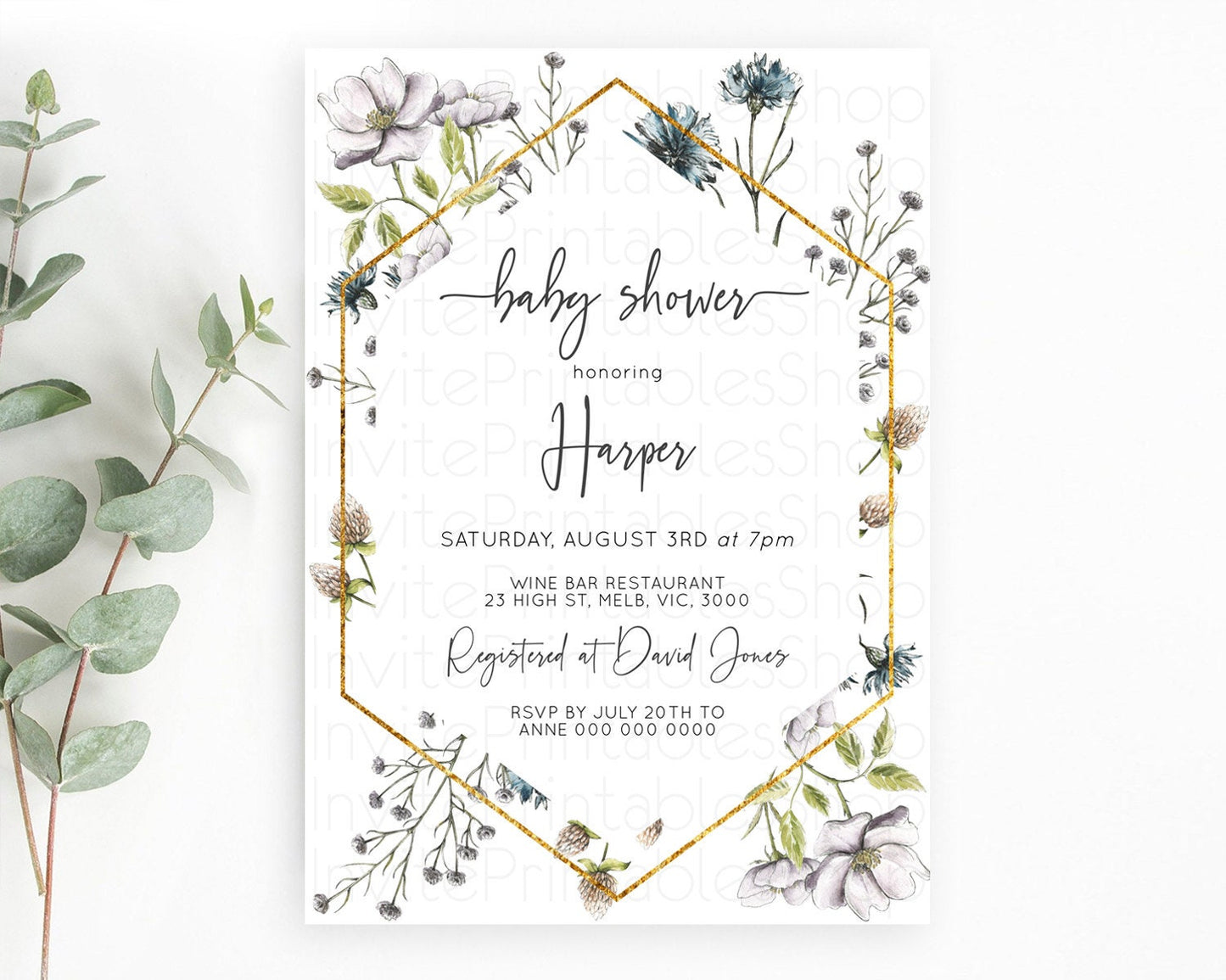 Wildflower Baby Shower Invitation Secret Garden Baby Shower Invitation Pastel Flowers Invite Enchanted Garden Shower Floral Theme D11002