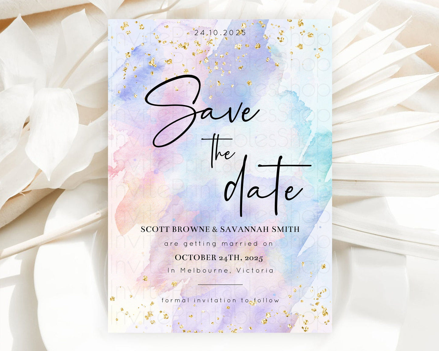 Pastel Save The Date Template Pastel Ombre Rainbow Watercolor Colorful Party For Birthday Baptism Baby Shower Wedding Bridal Shower D10585