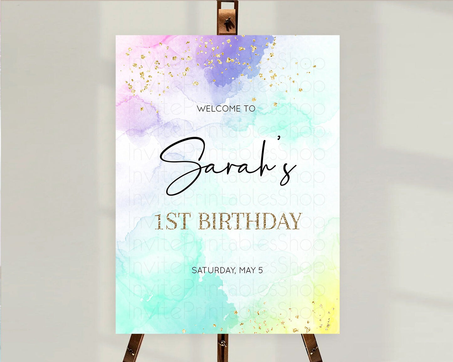 Pastel Welcome Sign Pastel Rainbow Welcome Sign Colorful Rainbow Confetti Watercolor Glitter Pastel First Birthday Welcome Sign D10158