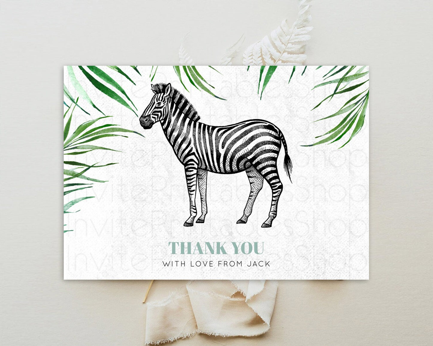 Zebra Thank You Zebra Thank You Card Zebra Birthday Thank You Cards Safari Dried Palm Fern Zebra Teacher Thank You Card Template D10844