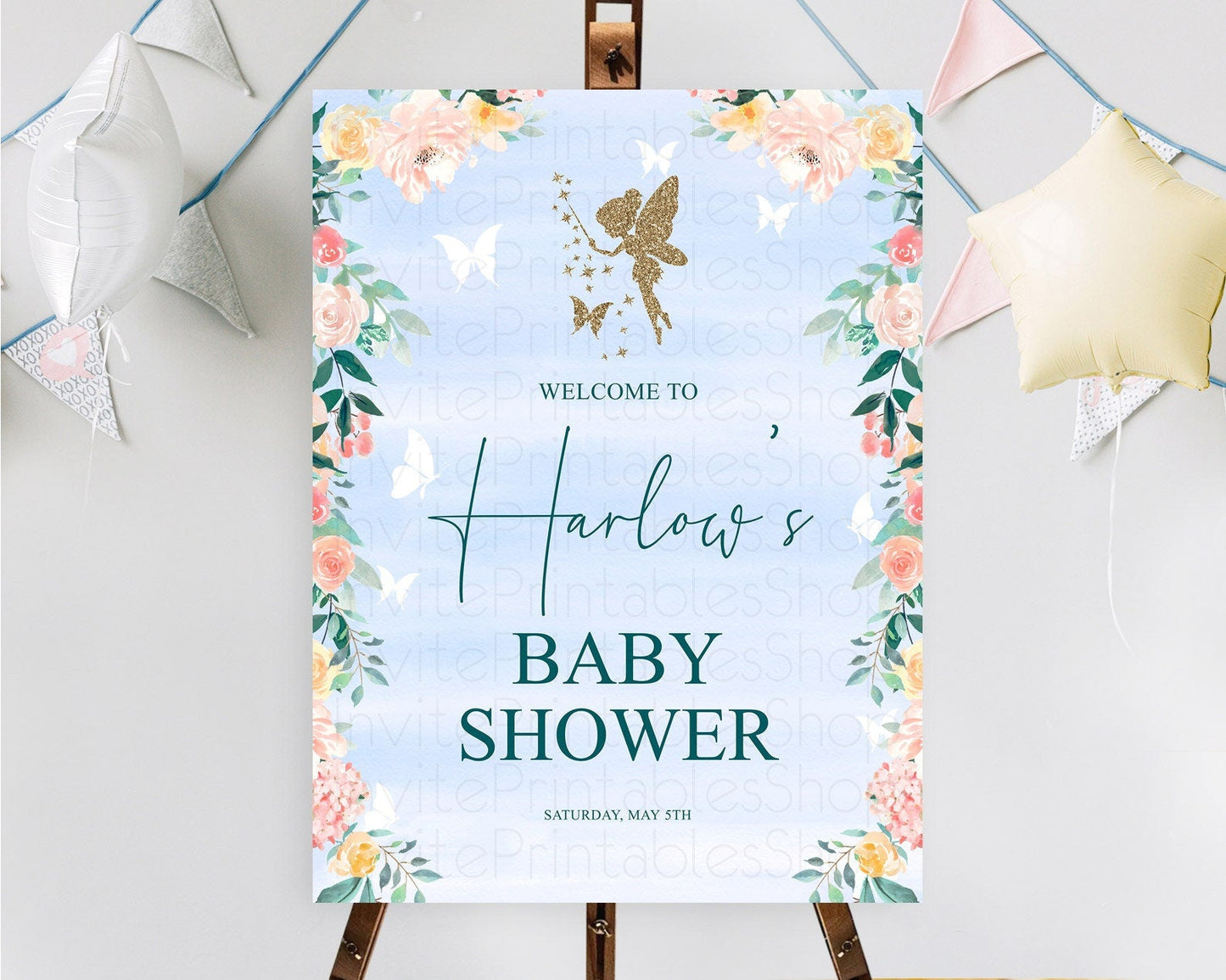 Fairy Baby Shower Welcome Sign Fairy Welcome Board Enchanted Garden Pastel Floral Butterfly Decor Secret Garden Fairy Welcome Sign D10794