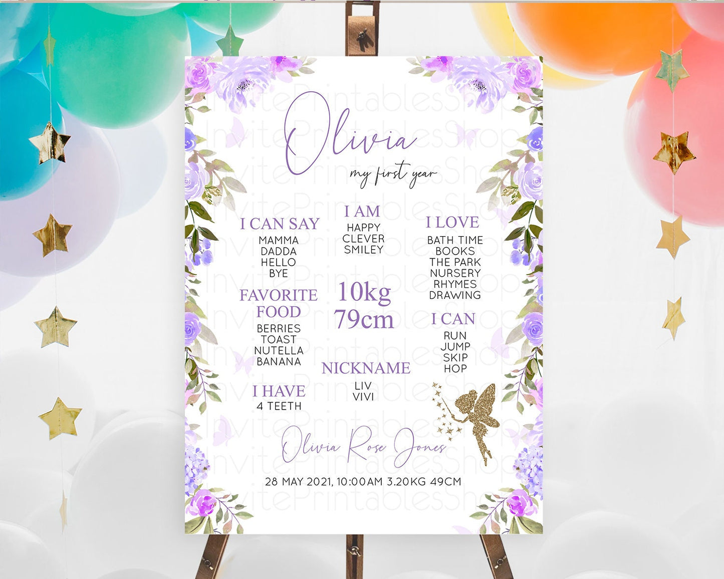 Fairy First Birthday Milestone Poster Fairy Secret Garden Milestone Board Enchanted Garden Pastel Floral Butterfly 1st Birthday Sign D10910