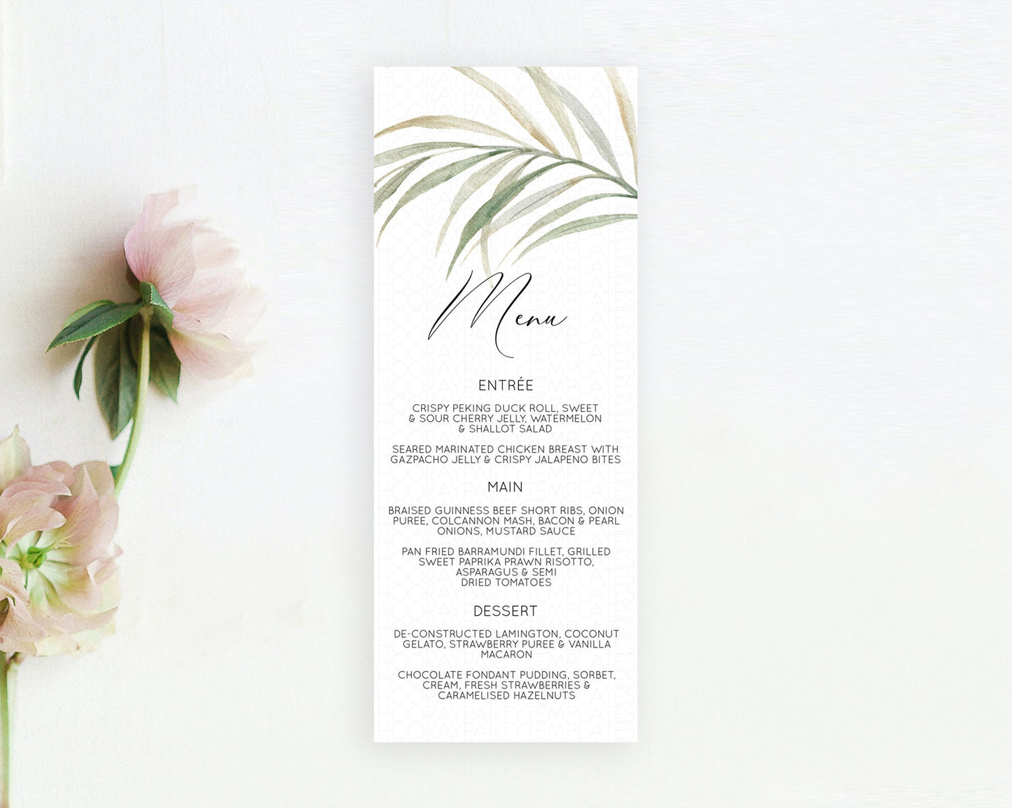 Leafy Menu Green Leaf Menu Template Eucalyptus Fern Leaves Decor Watercolor Boho Garden Leaf Branch Dinner Dessert Party Food Menu D11043