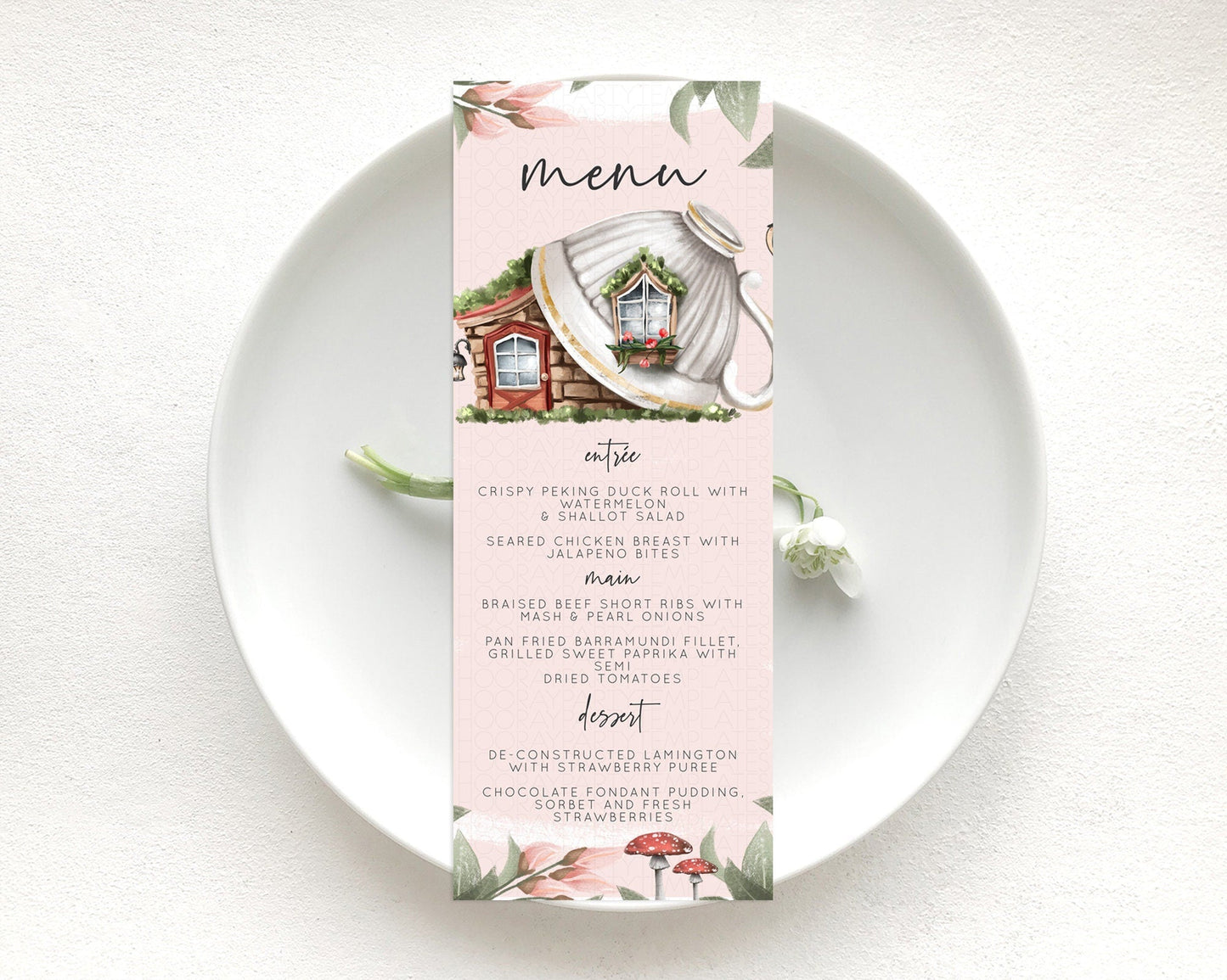 Fairy Menu Fairy Menu Template Enchanted Garden Pastel Floral Butterfly Table Decor Fairy Secret Garden Dinner Dessert Food Menu D10563