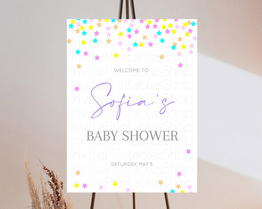 Star Baby Shower Welcome Board Pastel Stars Welcome Sign Shooting Star Rainbow Colorful Confetti Twinkle Little Star Welcome Sign D10397