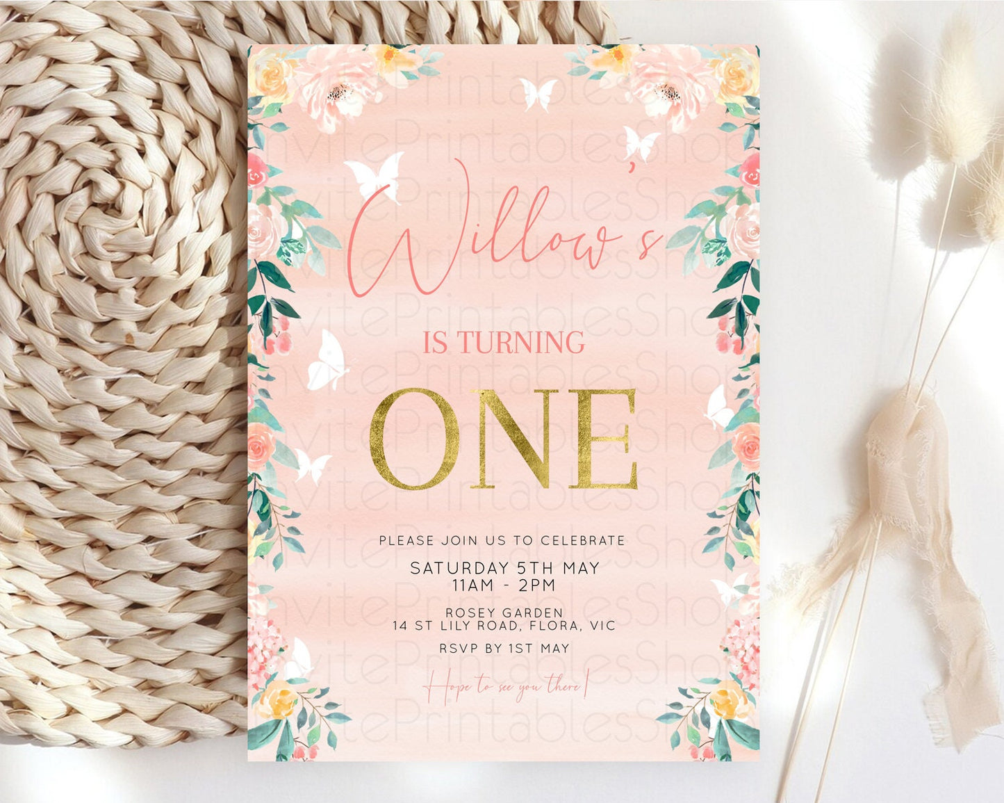 Secret Garden Invitation Wildflower Birthday Invitation Pastel Flowers Invite Enchanted Garden Boho Floral 3rd 2nd First Birthday D10245