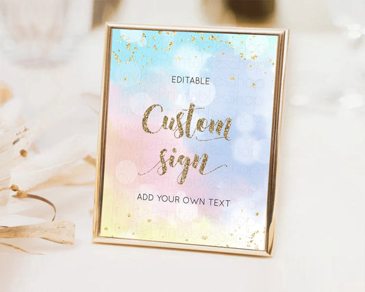 Editable Pastel Sign Ombre Table Sign Decor Pastel Ombre Rainbow Watercolor