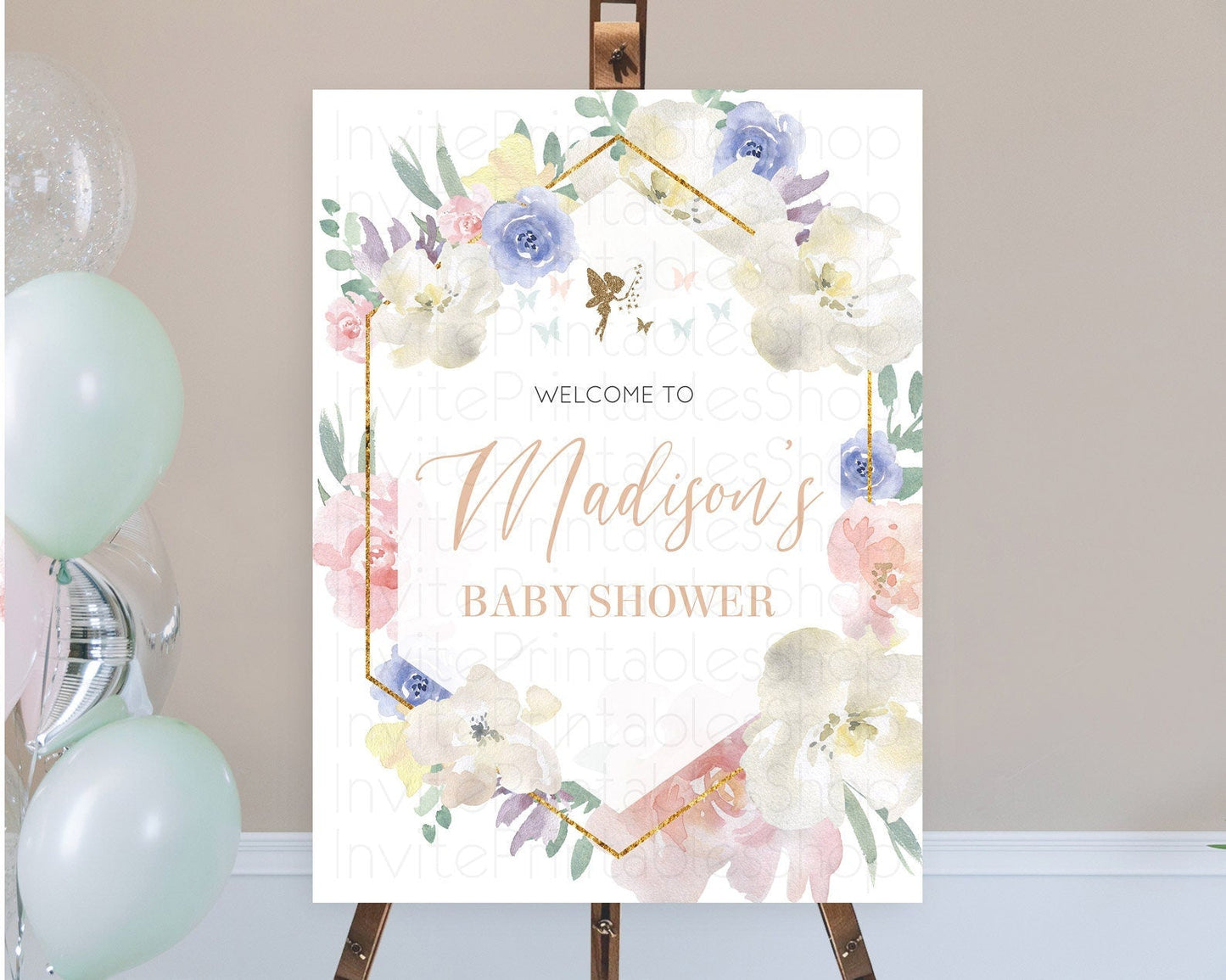Fairy Baby Shower Welcome Sign Fairy Welcome Board Enchanted Garden Pastel Floral Butterfly Decor Secret Garden Fairy Welcome Sign D10829