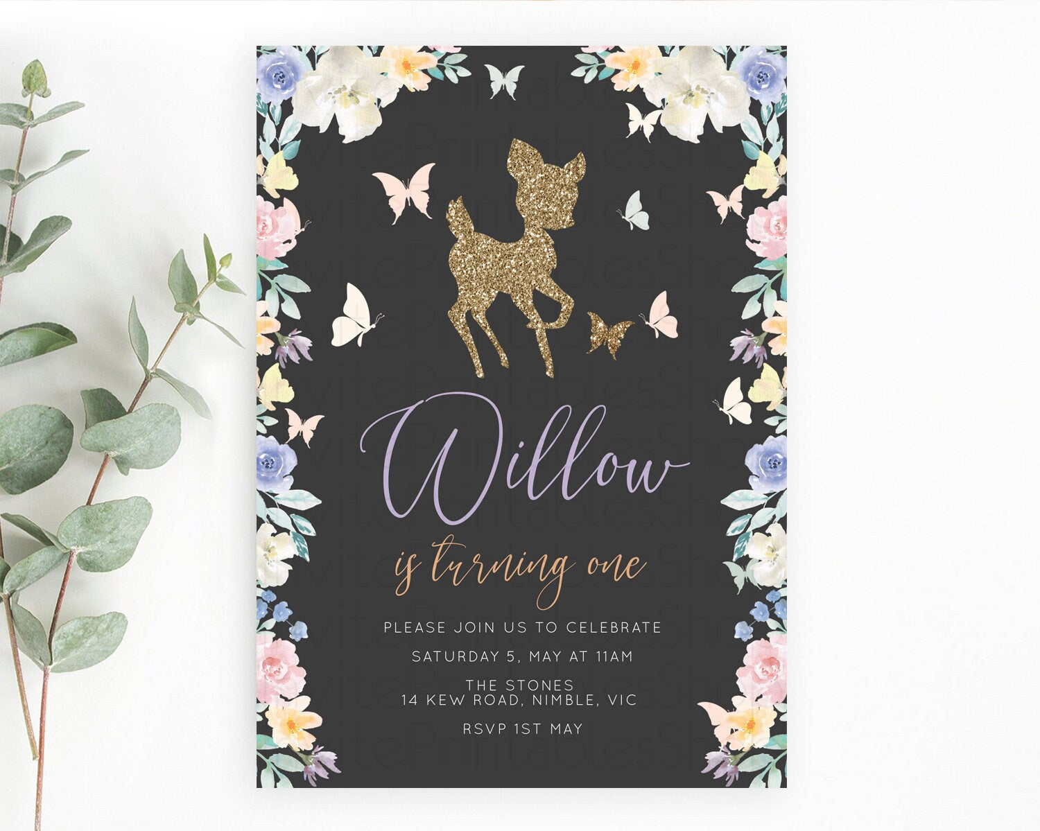 Editable Fawn Birthday Invitation Deer Birthday Invitation Enchanted Forest