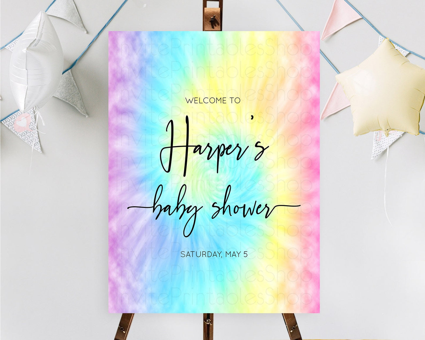 Editable Tie Dye Baby Shower Welcome Board Rainbow Tie Dye Welcome Sign Past