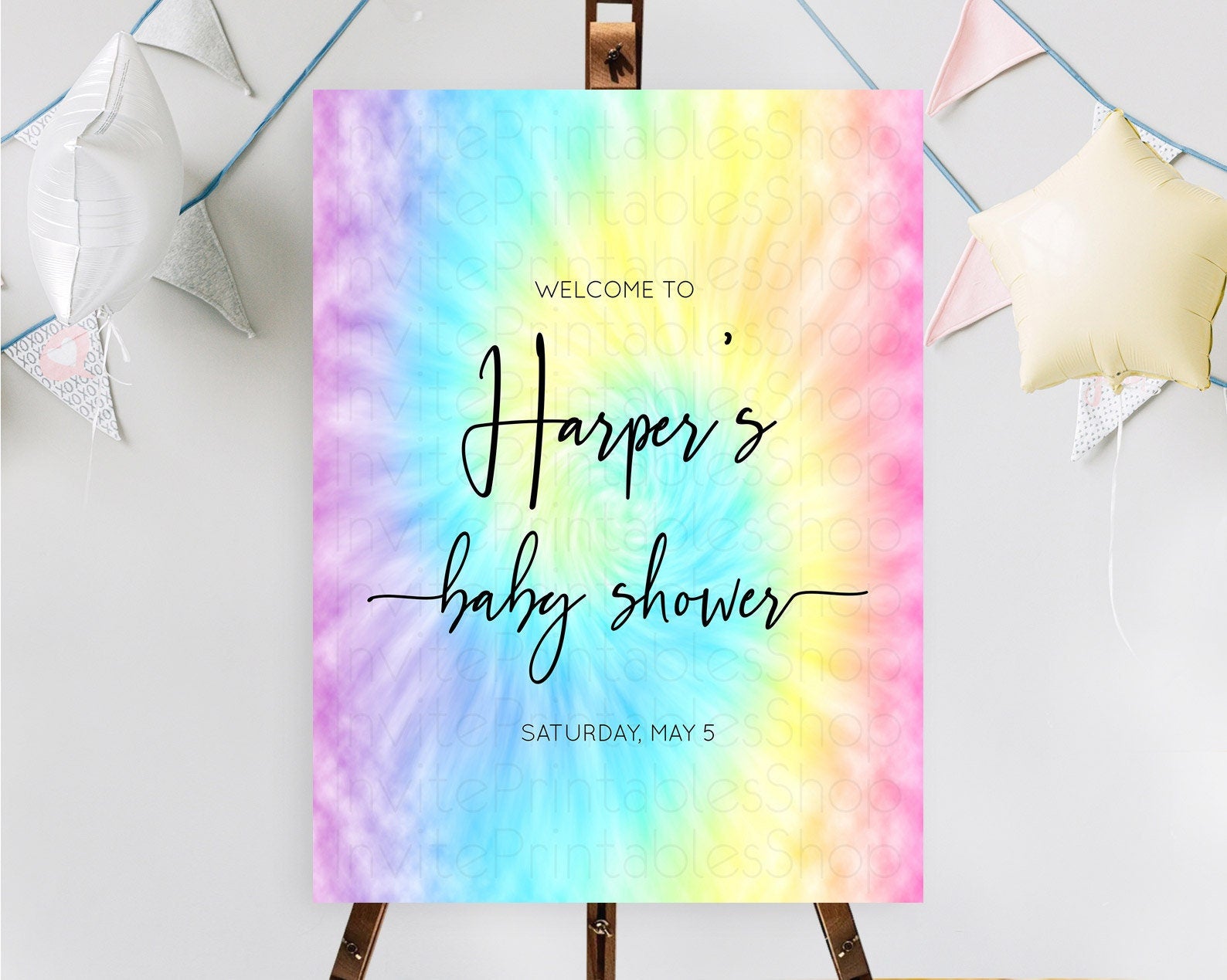 Editable Tie Dye Baby Shower Welcome Board Rainbow Tie Dye Welcome Sign Past