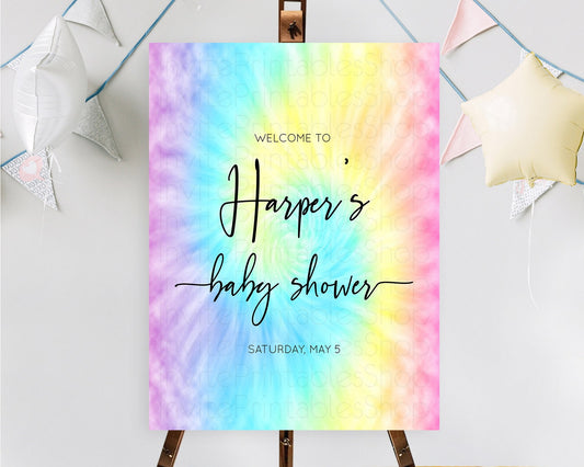 Editable Tie Dye Baby Shower Welcome Board Rainbow Tie Dye Welcome Sign Past