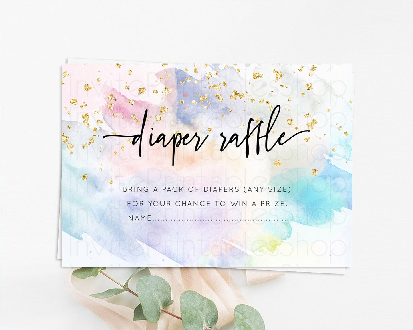 Pastel Diaper Raffle Card Pastel Rainbow Diaper Raffle Insert Colorful Ombre Watercolor Diaper Ticket Confetti Glitter Raffle Game D10424