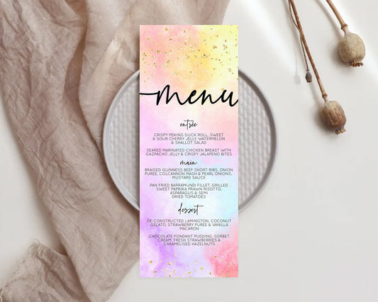 Editable Pastel Menu Pastel Rainbow Menu Template Colorful Pastel Table Deco