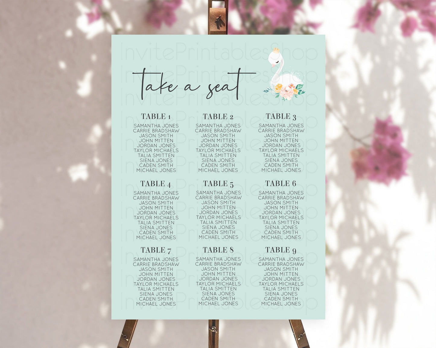 Swan Seating Chart Swan Princess Ballet Seating Sign Watercolour Pastel Floral Enchanted Forest Swan Lake Party Decor Secret Garden D10905