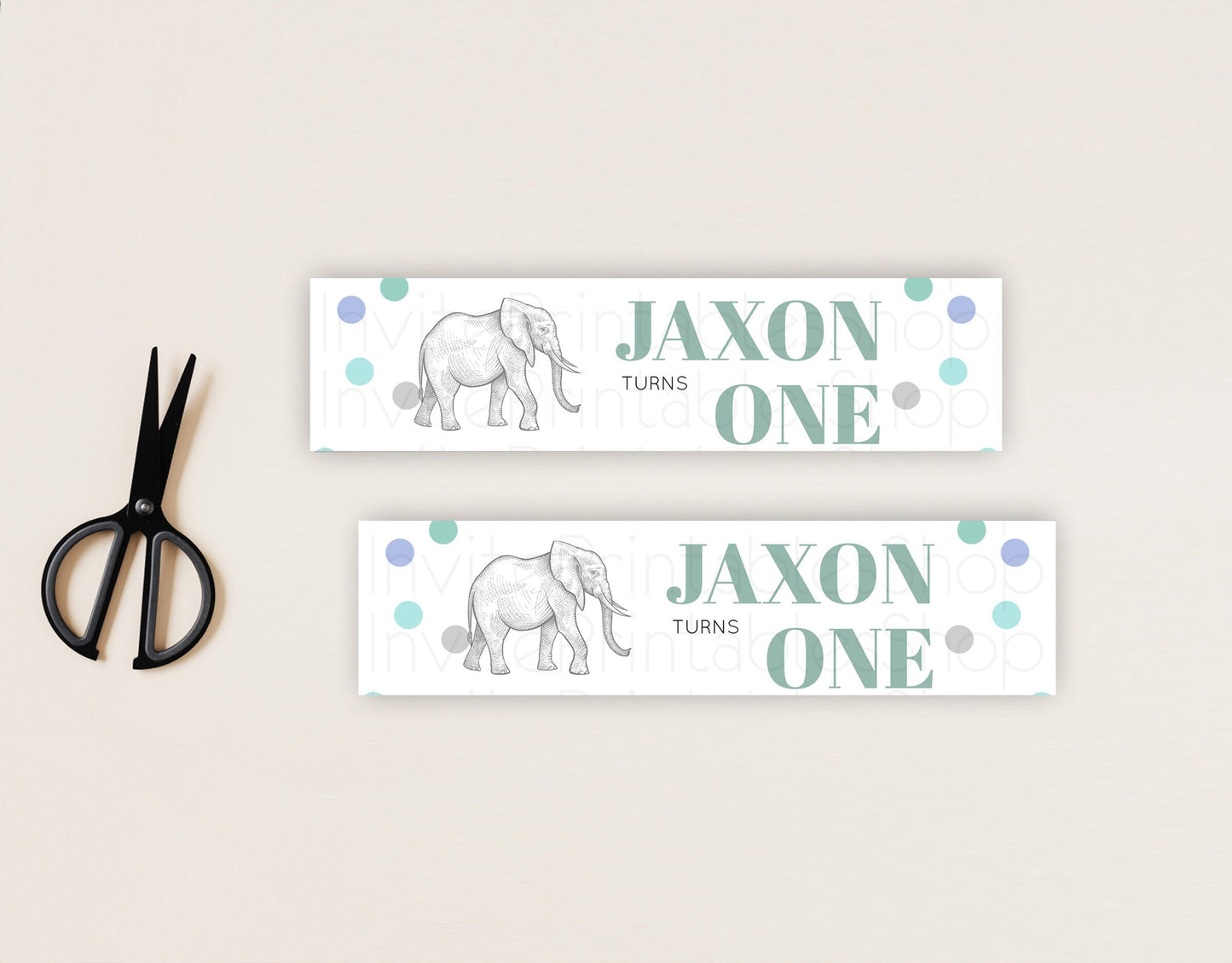 Elephant Water Label Template Elephant Safari Adventure Party Decor Dried Palm Fern Zoo Birthday Baptism Baby Shower Bridal Shower D10859