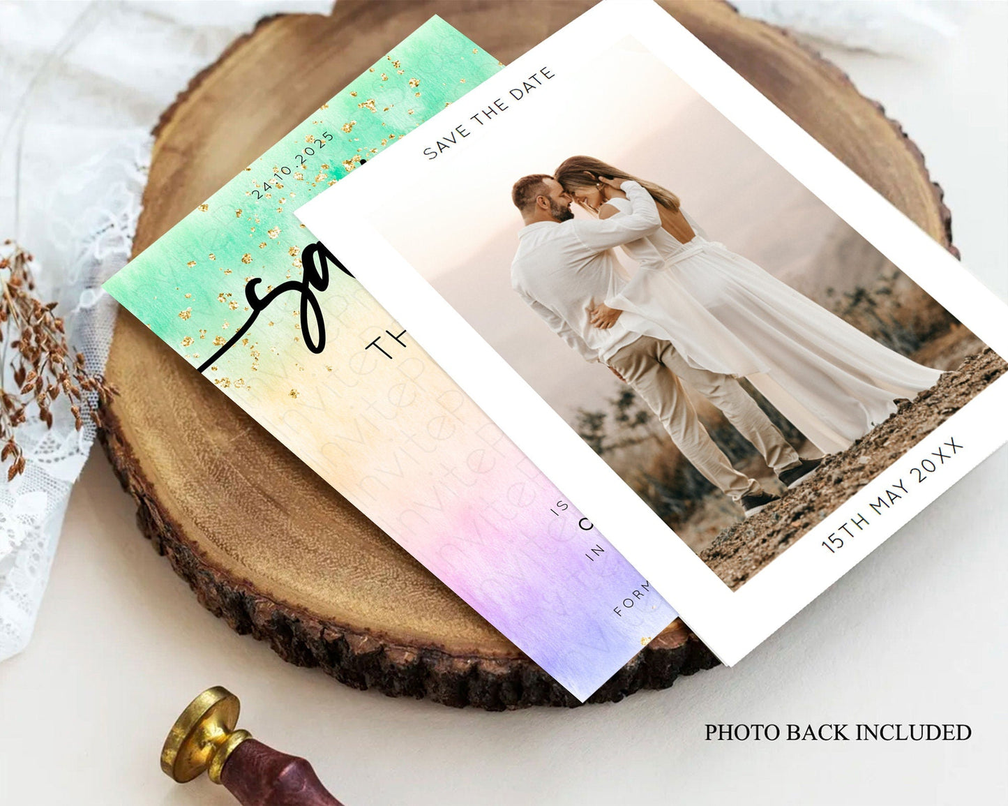 Pastel Save The Date Template Pastel Ombre Rainbow Watercolor Colorful Party For Birthday Baptism Baby Shower Wedding Bridal Shower D10485