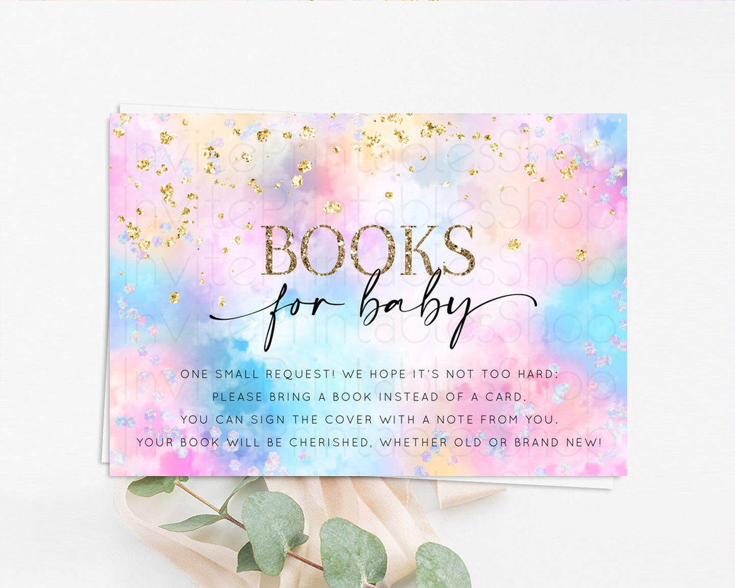 Pastel Books For Baby Card Pastel Rainbow Book Insert Colorful Ombre Watercolor Book Card Confetti Glitter Baby Book Poem Request D10607