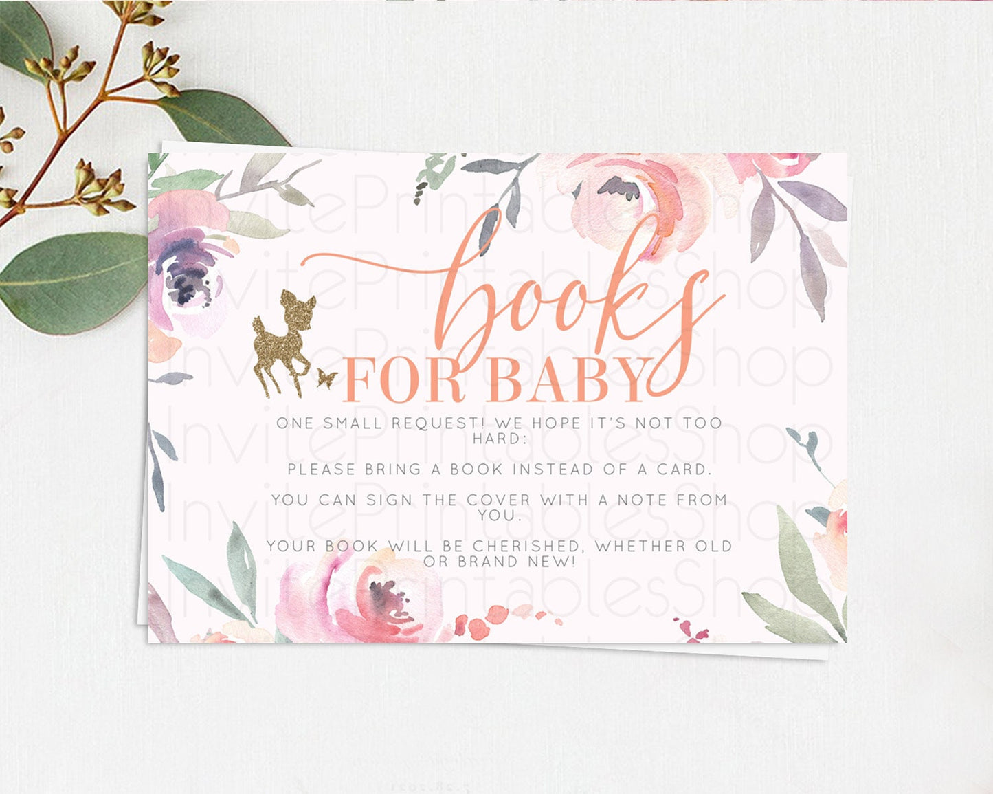 Fawn Books For Baby Card Deer Book Insert Floral Deer Book Card Enchanted Forest Butterfly Pastel Baby Shower Book Poem Request D10196