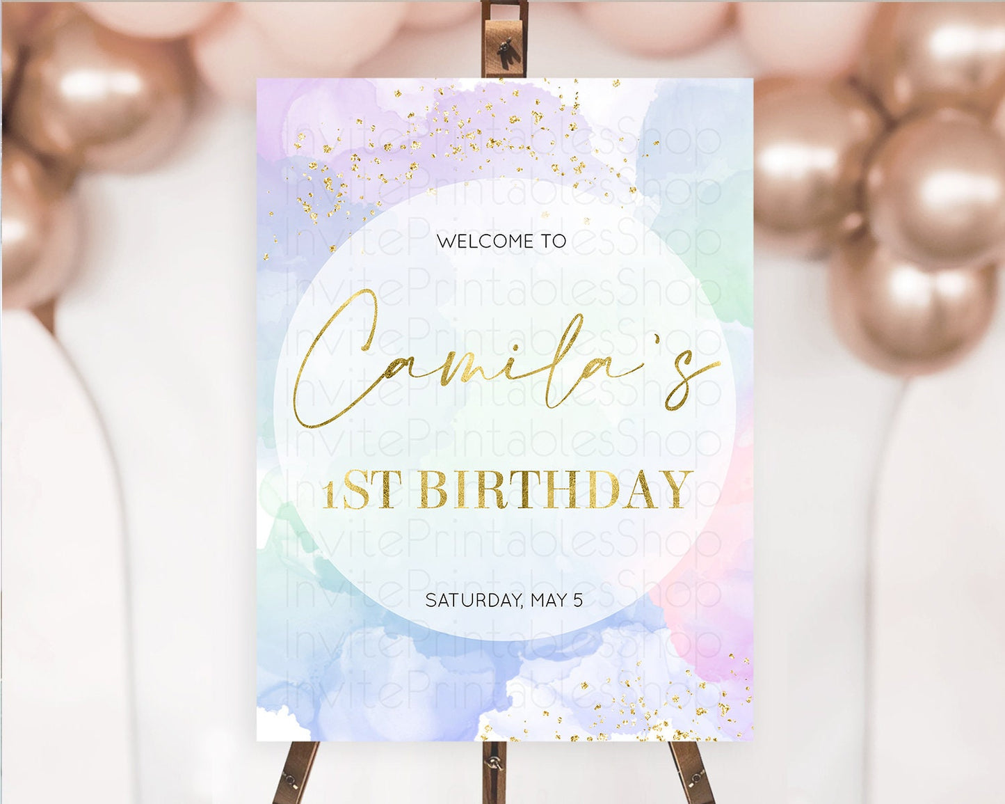 Pastel Welcome Sign Pastel Rainbow Welcome Sign Colorful Rainbow Confetti Watercolor Glitter Pastel First Birthday Welcome Sign D10624