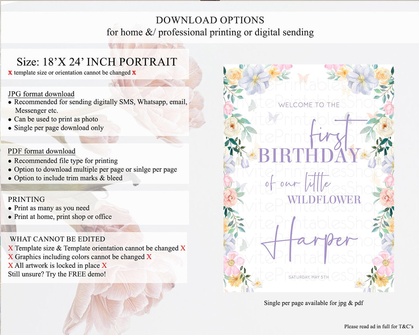 Secret Garden Welcome Sign Wildflower Welcome Board Pastel Flower Garden Welcome Poster Boho Wildflower First Birthday Welcome Sign D10472