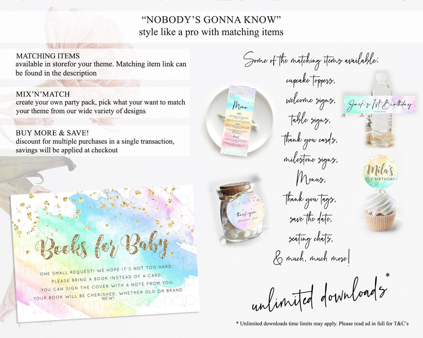 Pastel Books For Baby Card Pastel Rainbow Book Insert Colorful Ombre Watercolor Book Card Confetti Glitter Baby Book Poem Request D10637