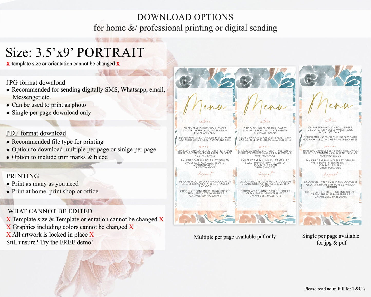 Secret Garden Menu Wildflower Menu Template Pastel Flower Garden Table Decor Boho Floral Dinner Dessert Floral Party Food Menu D10190