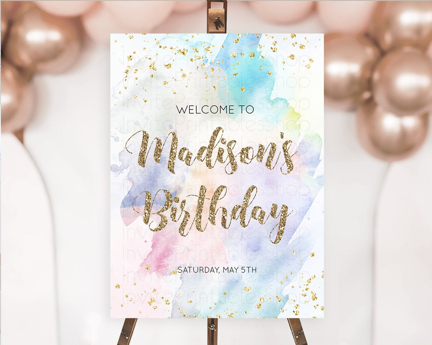 Pastel Welcome Sign Pastel Rainbow Welcome Sign Colorful Rainbow Confetti Watercolor Glitter Pastel First Birthday Welcome Sign D10421