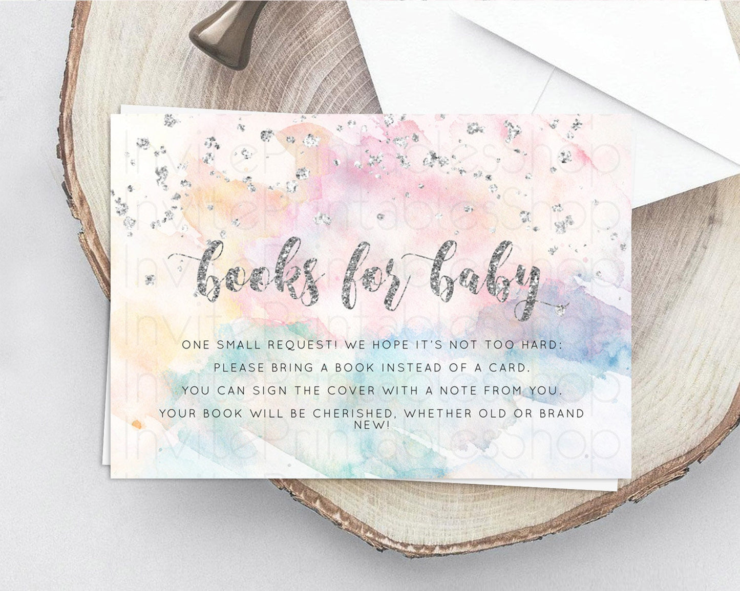 Pastel Rainbow Books For Baby Card Pastel Book Insert Pastel Colorful Book Card Confetti Watercolor Silver Guests Book Poem Request D10944